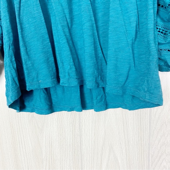 Anthropologie | Kaye Pintucked Babydoll Bell Sleeve Top Blouse Teal Size Medium - Picture 11 of 14